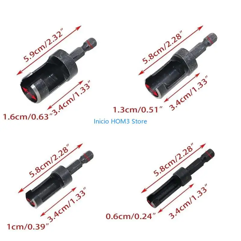 A5YD 6mm/ 10mm/ 13mm/ 16mm 4pcs 목재 플러그 홀 커터 비트 키트 목공 도구