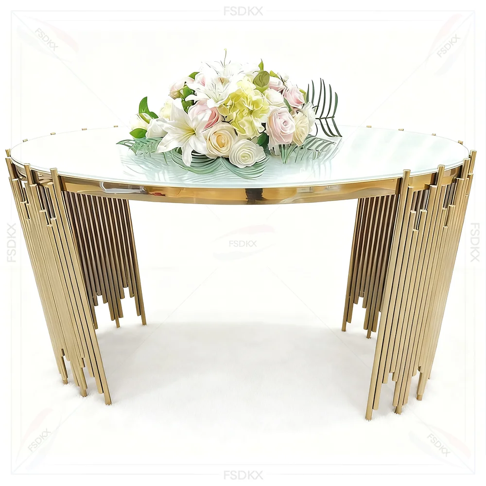 

FSDKX Wedding Events Modern Gold Stainless Steel Round Wedding Party Tables