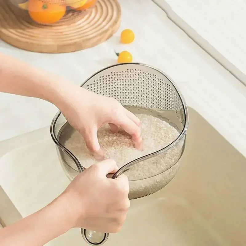 Kitchen Washing Gadget Rice Washing Filter Rice Rinsing Basin Drain Basket Household Dish Washing Fruit Bason Sink with Handle