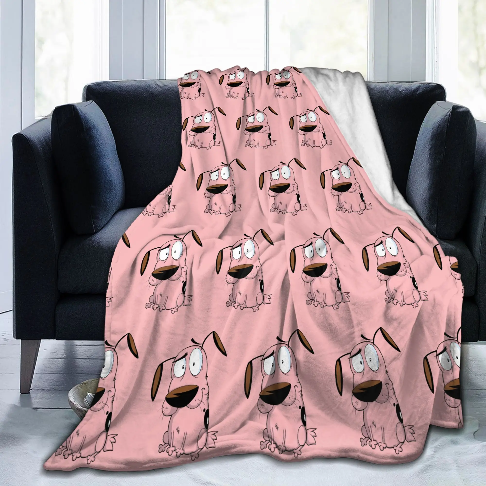 Custom Cartoon Courage Dog Blankets Warm Flannel  Throw Blanket for Sofa Bedroom Bedding