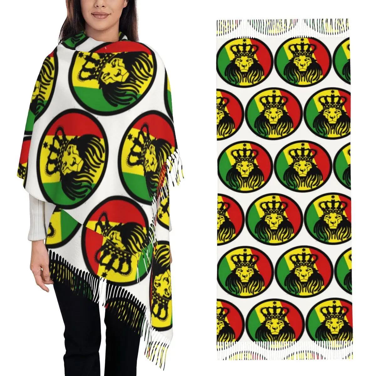 

Rasta Lion Jamaica Flag Scarf Tassel Scarves Women Soft Warm Shawls and Wraps Long Fall Winter Shawl Wrap