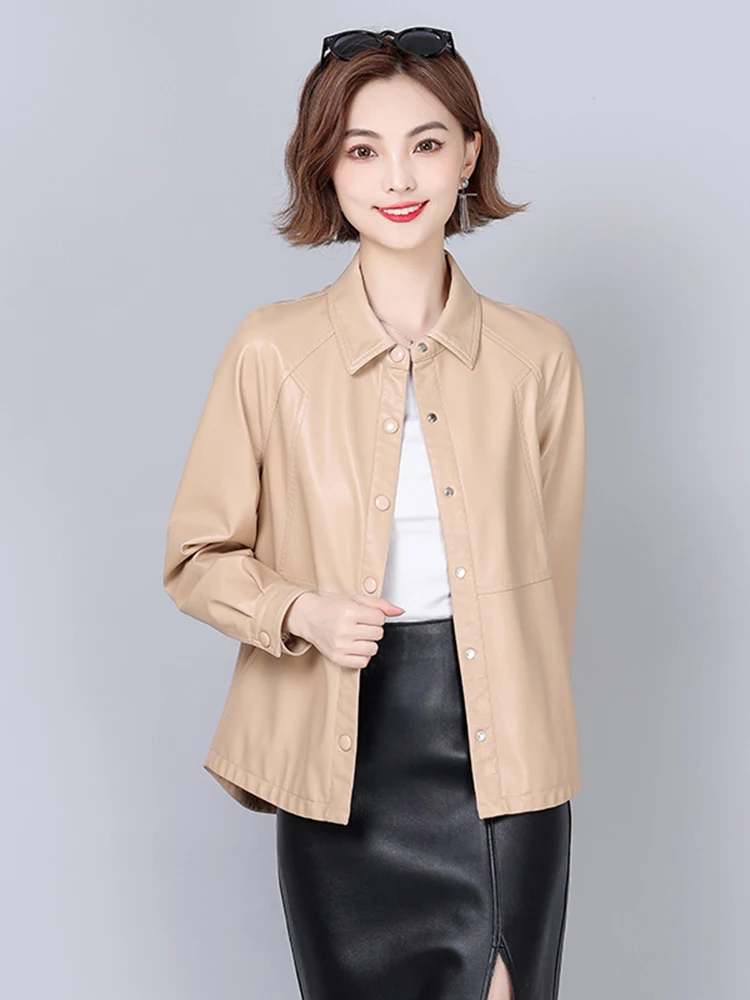   Ning 本革ジャケット女性のシープスキンコート 2025 春秋の新しい Sle 多用途ルーズプラスサイズアウターウェア