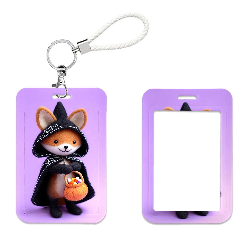 Cartoon Animals Happy Halloween Work Card Holder Work Name Badge with Keychains Student Id Card Lanyard Holder Accessories