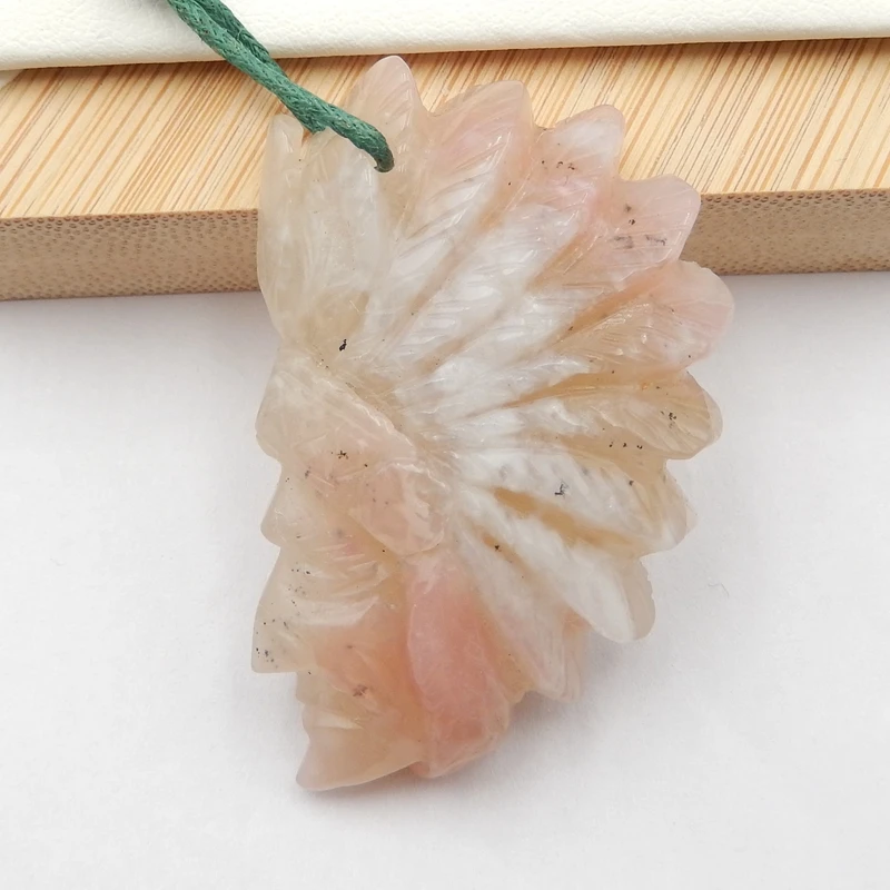 

Natural Gemstone Carved Indian head Agate Pendant Bead 46x29x5mm15g