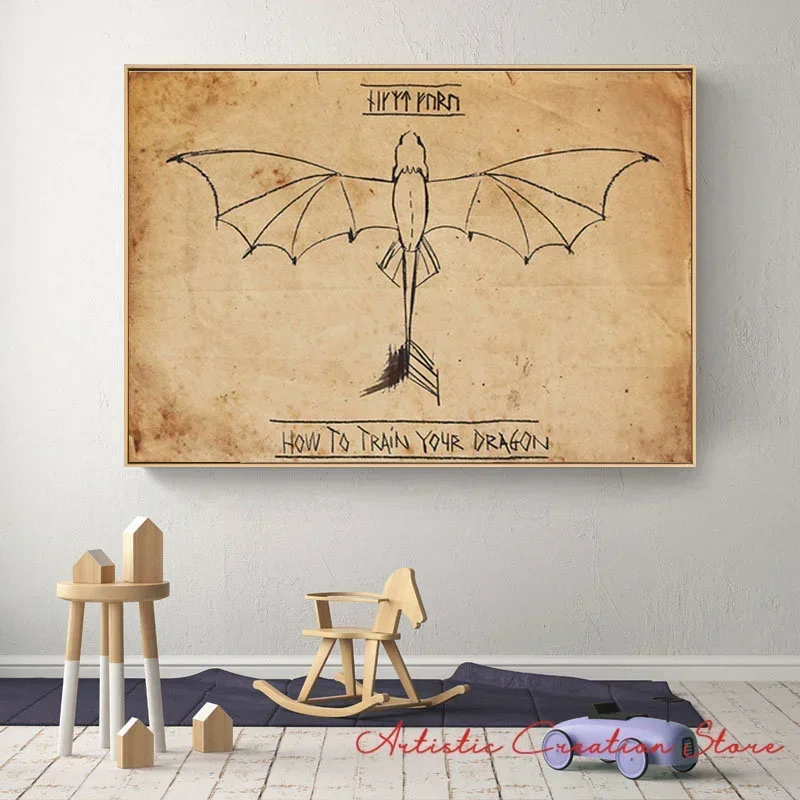 HOW To Train Your Dragon Movie Posters Vintage Minimalist Line Canvas Print Wall Art Pictures for Kids Room Bedroom Home Decor