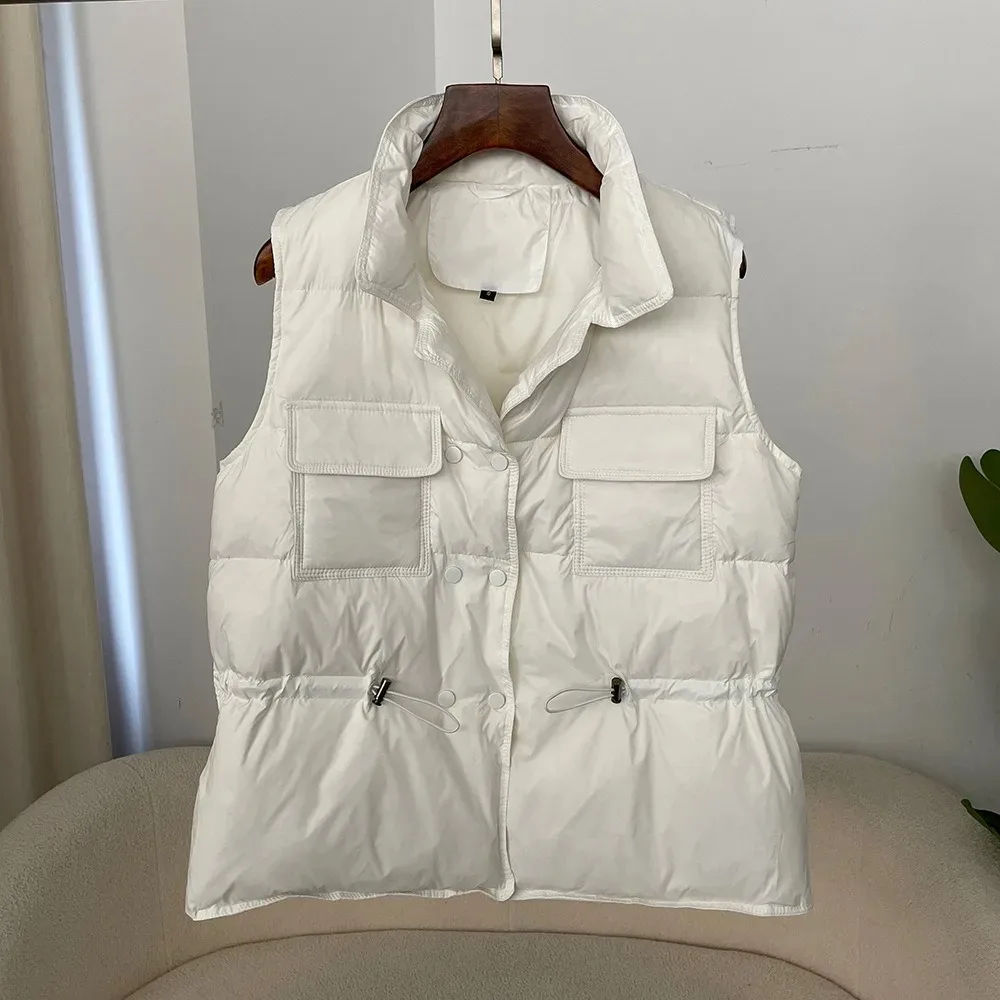 2024 New Light Women Short Vest Warm Waistcoat Female White Duck Down Jacket Coat Sleeveless Fashionable Outerwear Streetwear