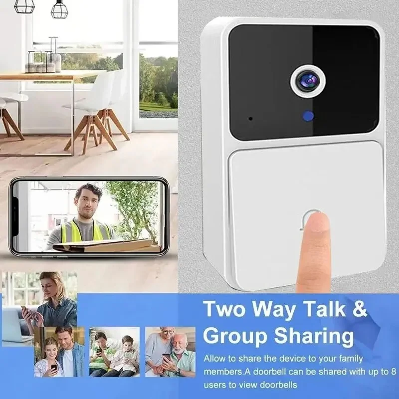 Timbre de puerta con vídeo WIFI, cámara inalámbrica de visión nocturna, seguridad inteligente para el hogar, timbre de puerta HD, intercomunicador bidireccional, cambio de voz para el hogar