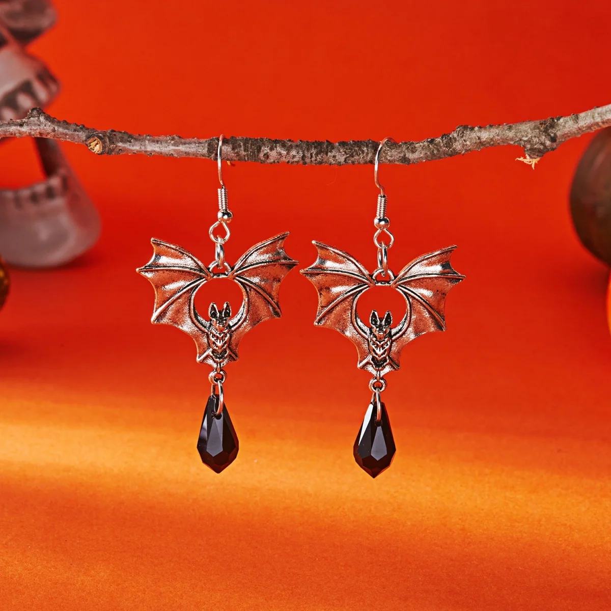 Halloween Schwarze Rote Fledermaus Wassertropfen Kristall Quasten-Ohrringe für Frauen Männer Gothic Cosplay Fledermausflügel Tier-Ohrring Schmuck – Detail 26