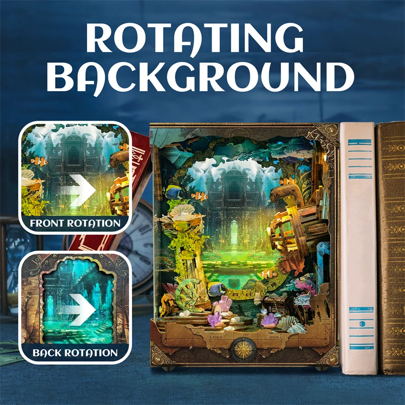 Kit d'insertion d'étagère de coin de livre en bois, bricolage, serre-livres du monde sous-marin, Kits de modèles miniatures, bibliothèque légère pour amis, cadeaux d'anniversaire