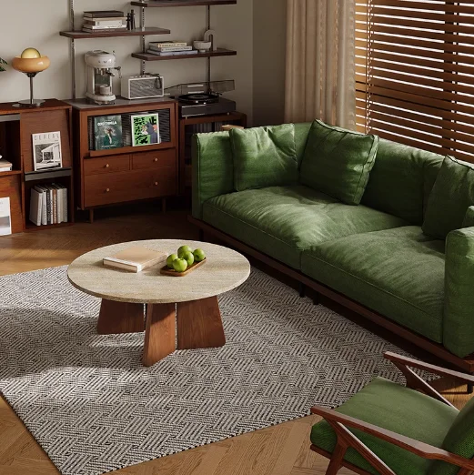 

Круглый кофейный столик из травертина в современном скандинавском стиле с деревянной рамой, настраиваемый цвет, для дома или гостиничных номеров