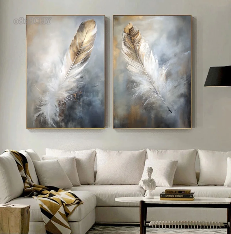 Modern Feathers Abstrac T Art Canvas Painting Posters and Prints Minimalism Wall Art Pictures for Living Room Home Decoration