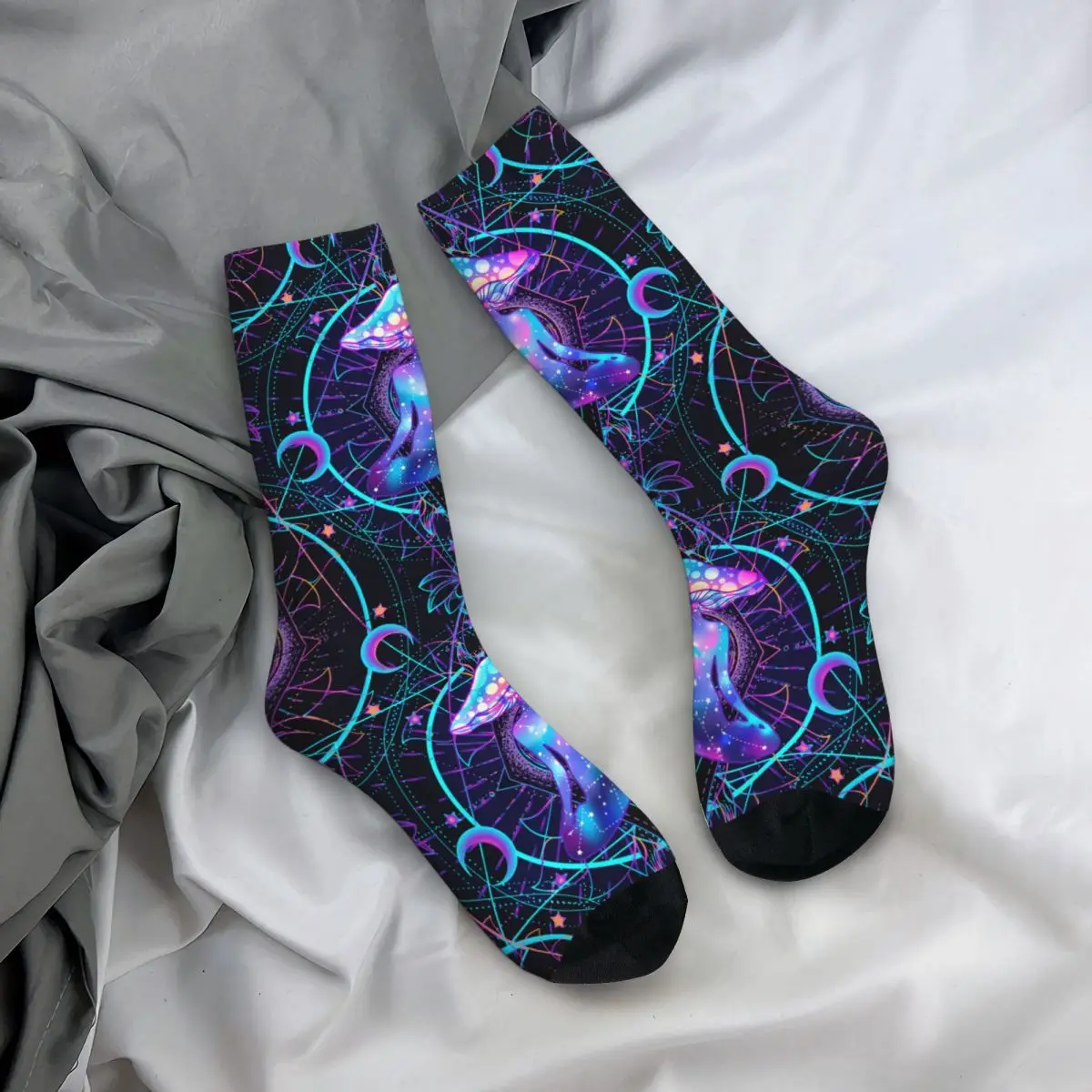 Crazy Sock for Men Psychedelic Magic Mushrooms Harajuku Psychedelic Pattern Breathable Pattern Printed Crew Sock Casual Gift image 4