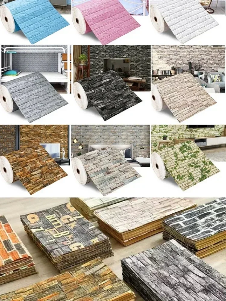 70cmx1/5/10m 3D Wallpaper Decoration Self-adhesive Antique Foam Brick Wallpaper Living Room Bedroom Waterproof 3D Wall Sticker