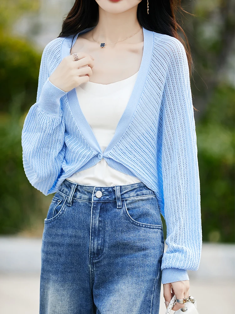 

Lightweight Ice Silk Open Cardigan Women's Summer Sun Protection Shawl Strap Dress Outer Cover up V-Neck Short Sleeve Long Sl...