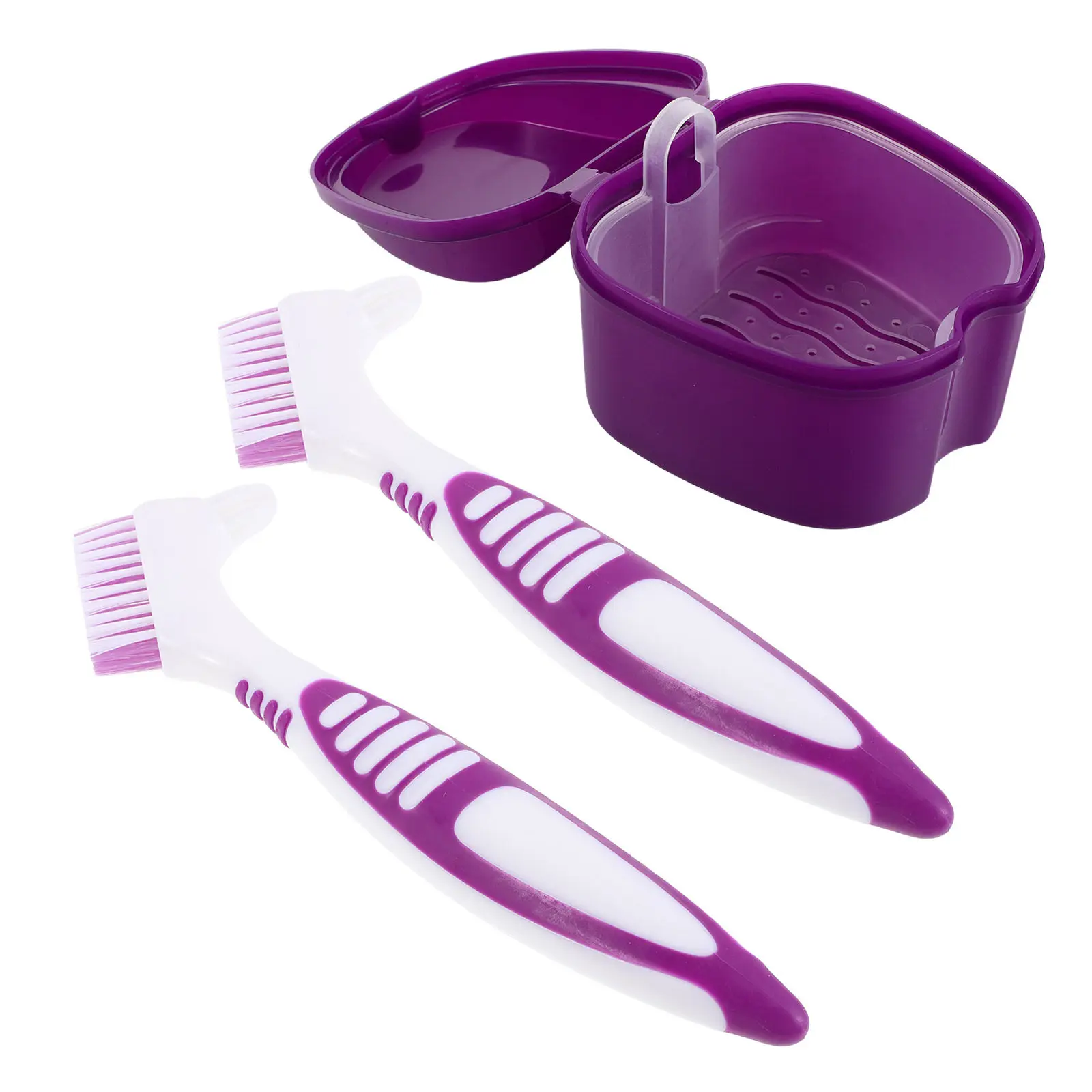 

Набор для чистки зубных протезов: компактный дорожный футляр для брекетов с контейнером для замачивания протезов, двусторонняя щетка для чистки, отсек для хранения ретейнеров