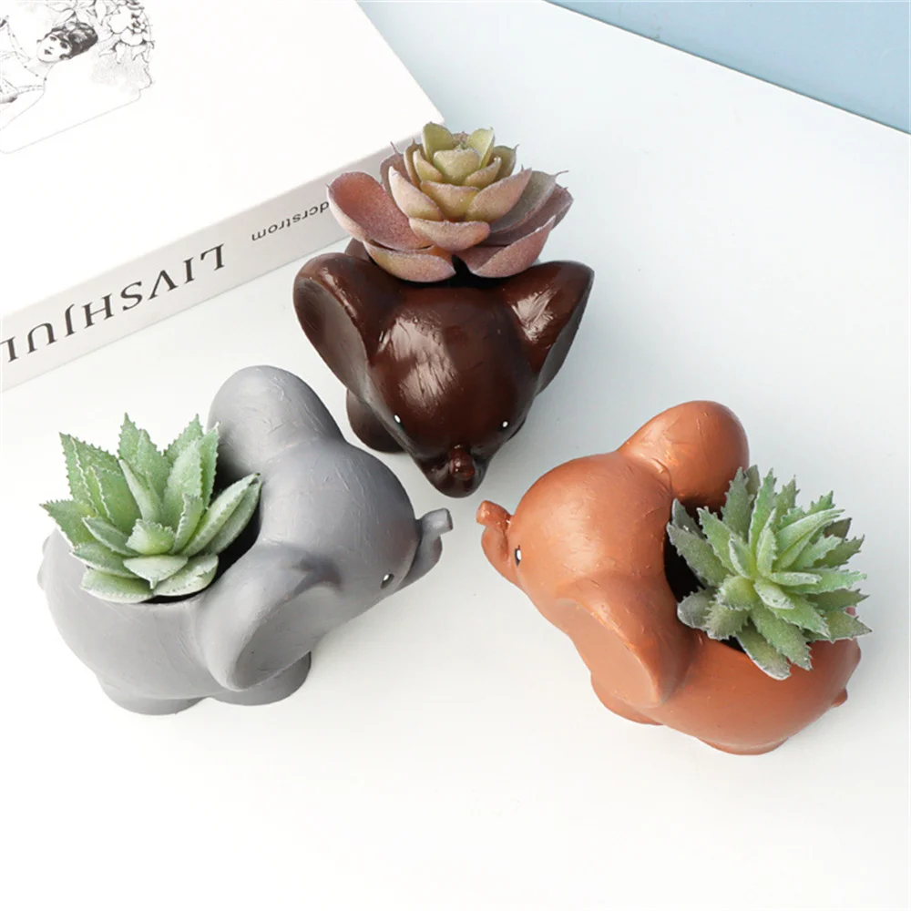 Simulation 3d Elephant Silicone Mold Cactus Succulent Planter Flower Pot Gypsum Clay Making Tool Diy Home Decoration Accessories