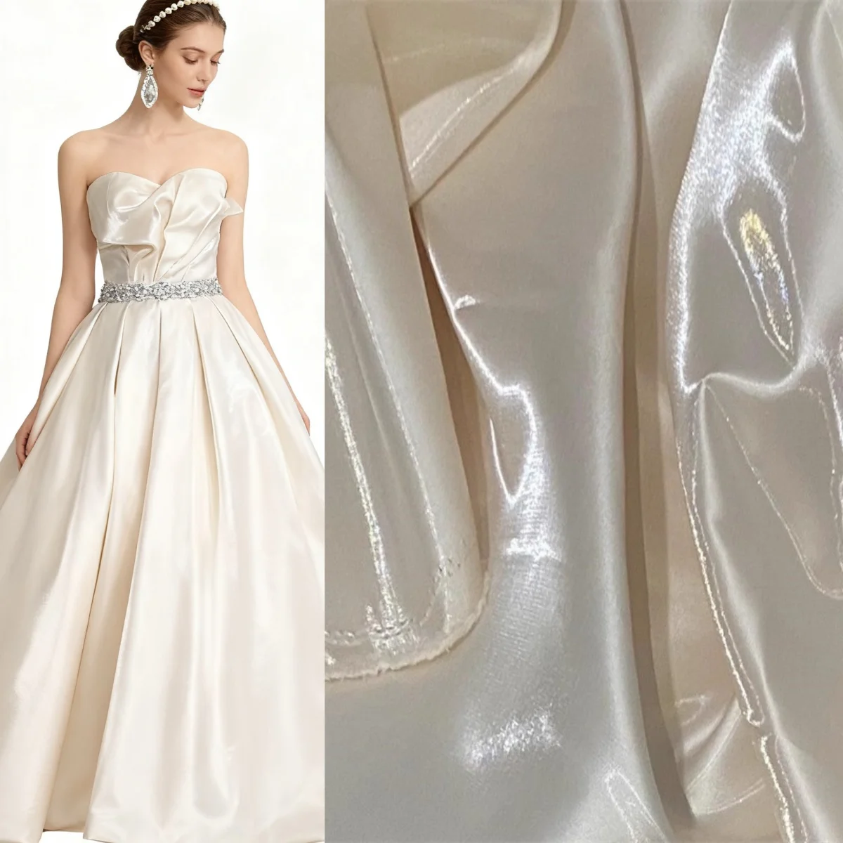 

Apricot-colored structured liquid sheen satin fabric for sewing wedding evening gowns designer DIY fabric sold by the mete