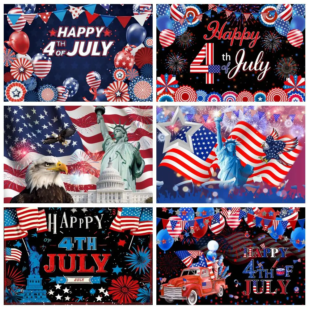 

July 4th Independence Day Backdrop American Flag Red White Blue Paper Fan Freedom Muse Photography Background Decor