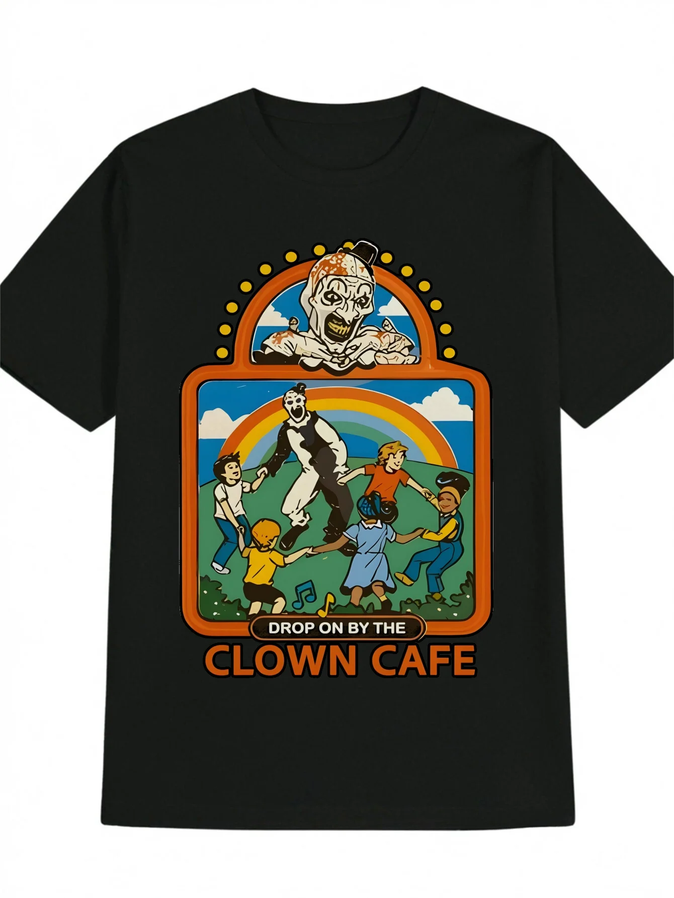 

Мужская повседневная футболка с рисунком Clown Cafe Drop On с графическим принтом, черная летняя футболка с круглым вырезом, которую можно стирать в машине, стандартная посадка