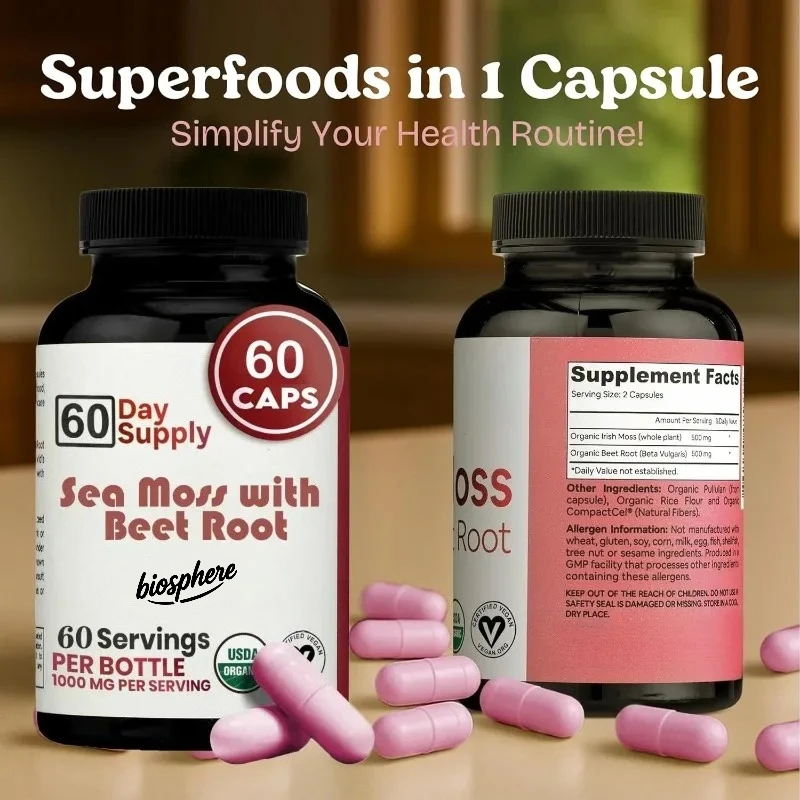 Natural Seaweed Beetroot Capsules - High Quality Multivitamin Supplements Support Immune Joint Health Support 60 Capsules