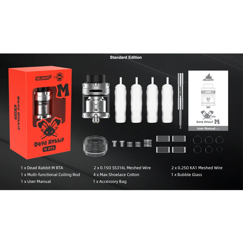 Oryginalny Hellvape Dead Rabbit M Atomizer RTA 2/3/4.5ml Atomizer pojemność 0.15ohm SS316 /0.25ohm KA1 siatka z drutu E Atomizer papierosa