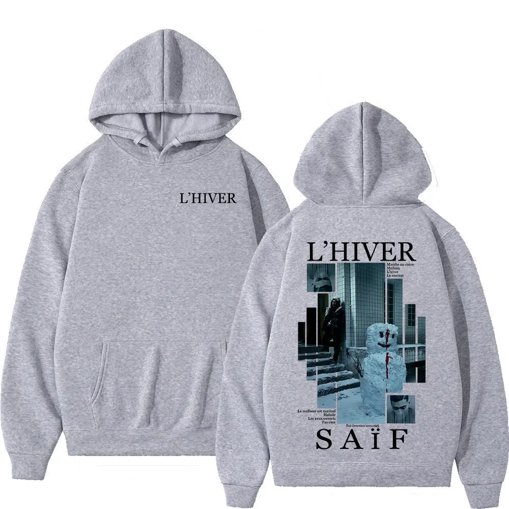 Rapper L'HIVER Saif Album 2025 Hoodies Men's Hip Hop Fleece Pullover Sweatshirt Retro Long Sleeve Oversized Hoodie Streetwear