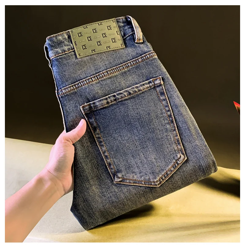 

Осень 925, модные мужские джинсы в корейском стиле, модные легкие роскошные свободные прямые брюки в стиле ретро, повседневные универсальные мужские брюки