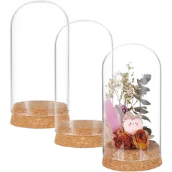 3 Set Dome Display Glass Jar with Cork 65x133mm Bell Cloche Glass Decoration Case for Flower Plants Specimens Crafts Decorations