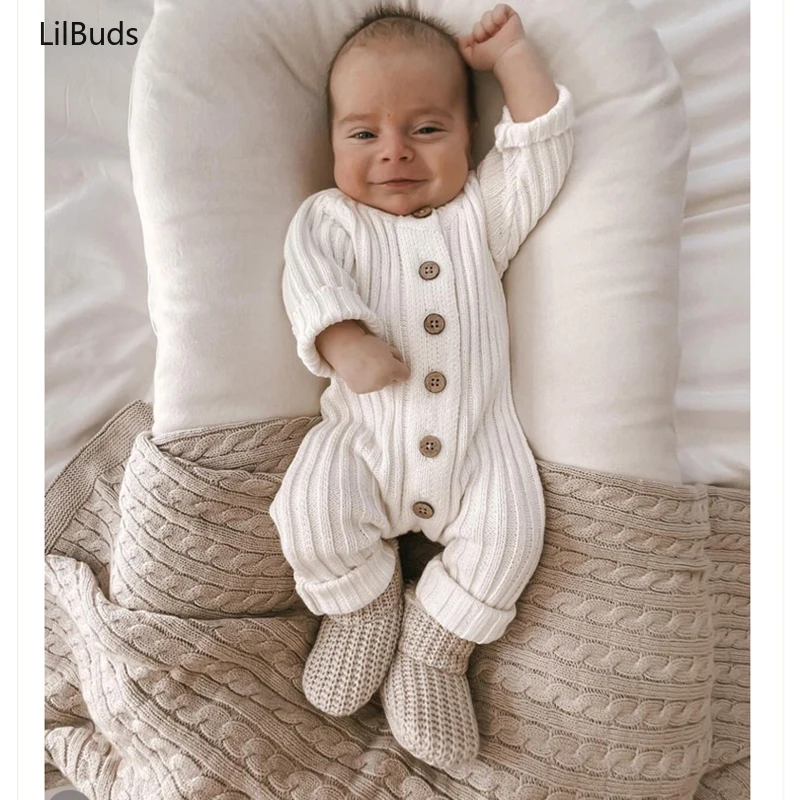 2024 Newborn Baby Boys Girls Knitted Jumpsuit Children\'s Solid Color Casual Baby Girls Soft Knit Romper Climbing Suit Winter