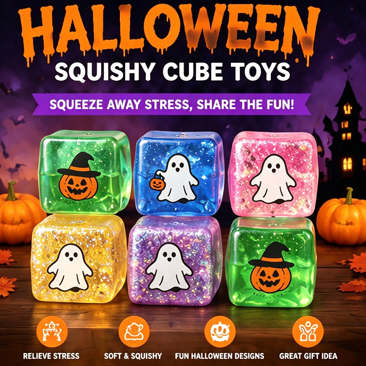 Cute Office Desk Accessories Spooky Ghost Ice Cube Squishy Slow Rising Gadget Funny Halloween Gag Gift Event Party Favors view 5