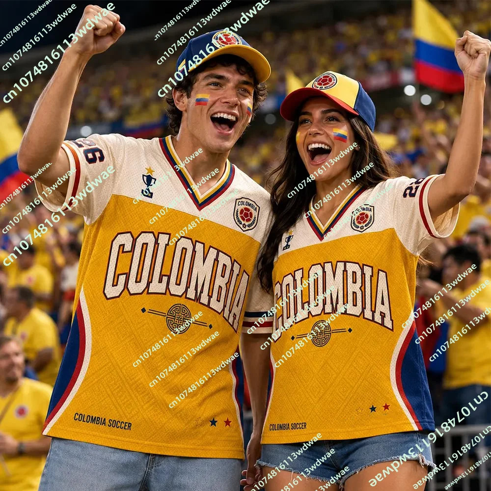 Nouveau maillot de football de la Colombie 2026, cadeau pour les fans de football colombiens, t-shirt d'été pour hommes, maillot de football rétro tendance, t-shirts pour les fans de la famille