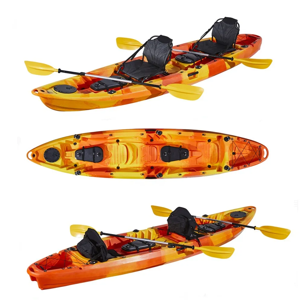 قارب كاياك بلاستيكي مصبوب بمقعدين، زورق صيد مع مقعد خلفي للكرسي وحامل قضيب لتخفيف نهر البحيرة