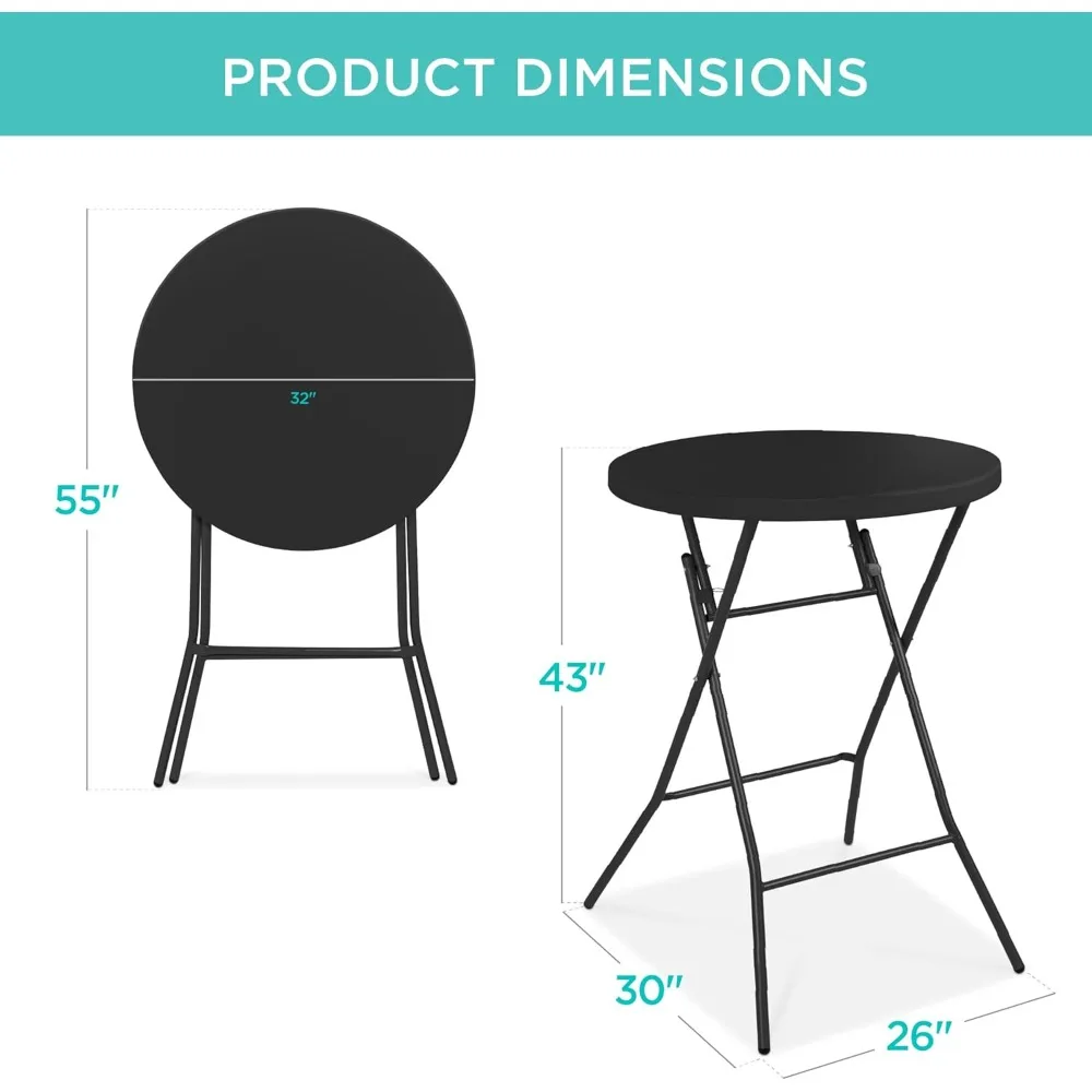 32in Bar Height Folding Table, Round Indoor Outdoor Accessory for Patio, Backyard, Dining Room, Events w/Thick Table Top