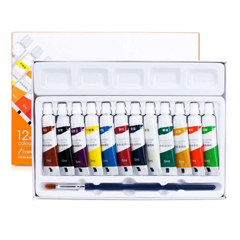 Màu vẽ Gouache động 5ml / ống kèm cọ sơn dành cho nghệ sĩ mới bắt đầu