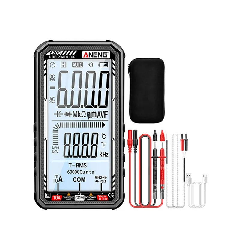 

Новый умный мультиметр ANENG 620C, цифровой вольтметр, тестер напряжения переменного тока, 6000 отсчетов, измерение сопротивления, частоты, конденсатора