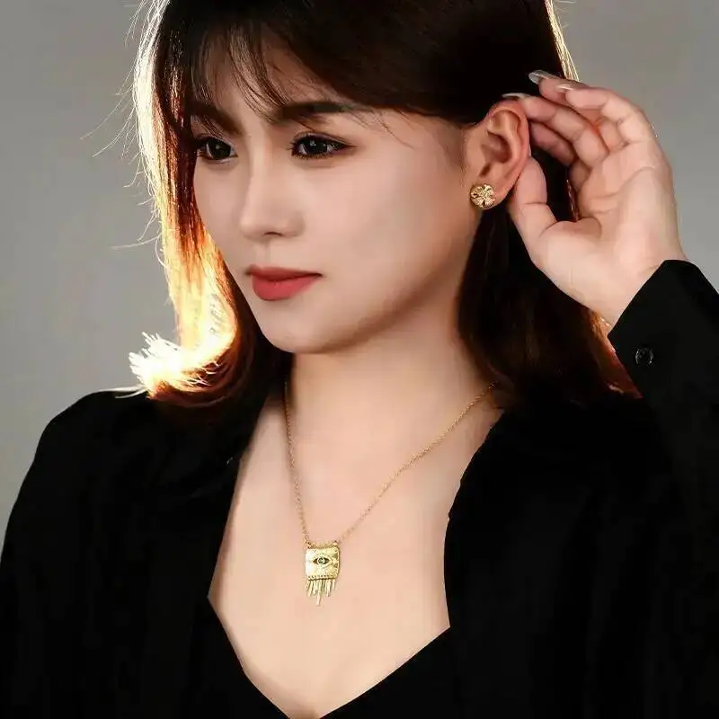 925 Silver Gold Plated Oblong with Bar Tassels Pendant Necklace For Women Cubic Zirconia Evil Eye Fashion Chokers Necklaces Gift