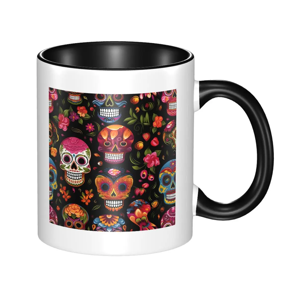Seamless Sugar Skulls Tile Pattern Mug Funny Ceramic Coffee Cups Tea Mugs Milk Cup Drinkware Gift for Friends