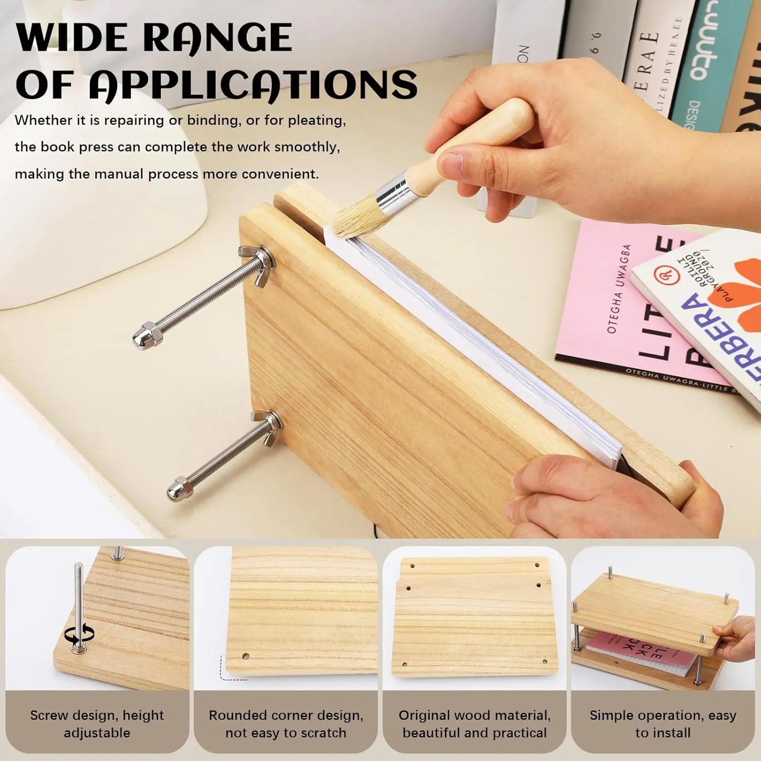 أداة تجليد الكتب الخشبية، أداة تجليد الكتب، آلة ضغط الورق المسطح لملصقات بطاقات المعايدة لتجليد الكتب على سطح المكتب #3