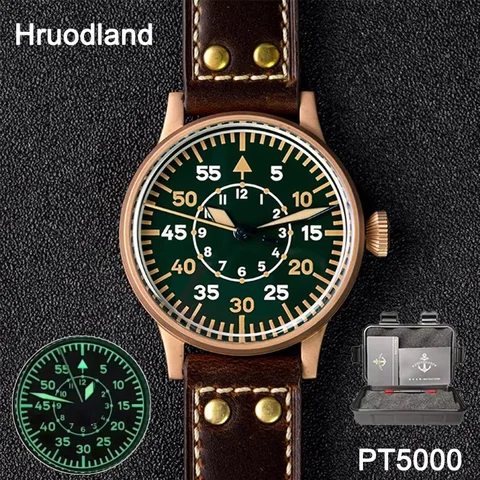 Hruodland 2025 Solid Bronze Mechanical Men luxury Watches PT5000 SW200 Sapphire 100M Waterproof Green Automatic Men's Wristwatch