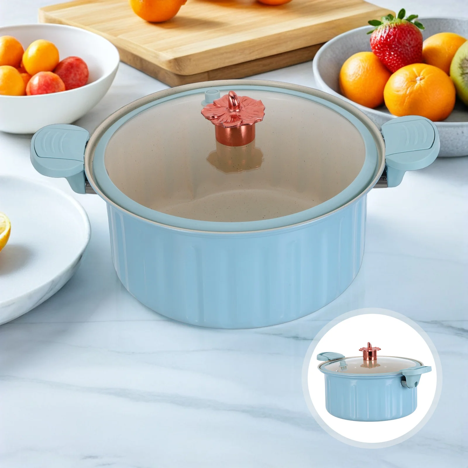 

8L Non-Stick Micro Pressure Cooker with Glass Lid Stew Pot for Fast Cooking Universal Soup Pot Induction Gas Stove Anti-Overflow