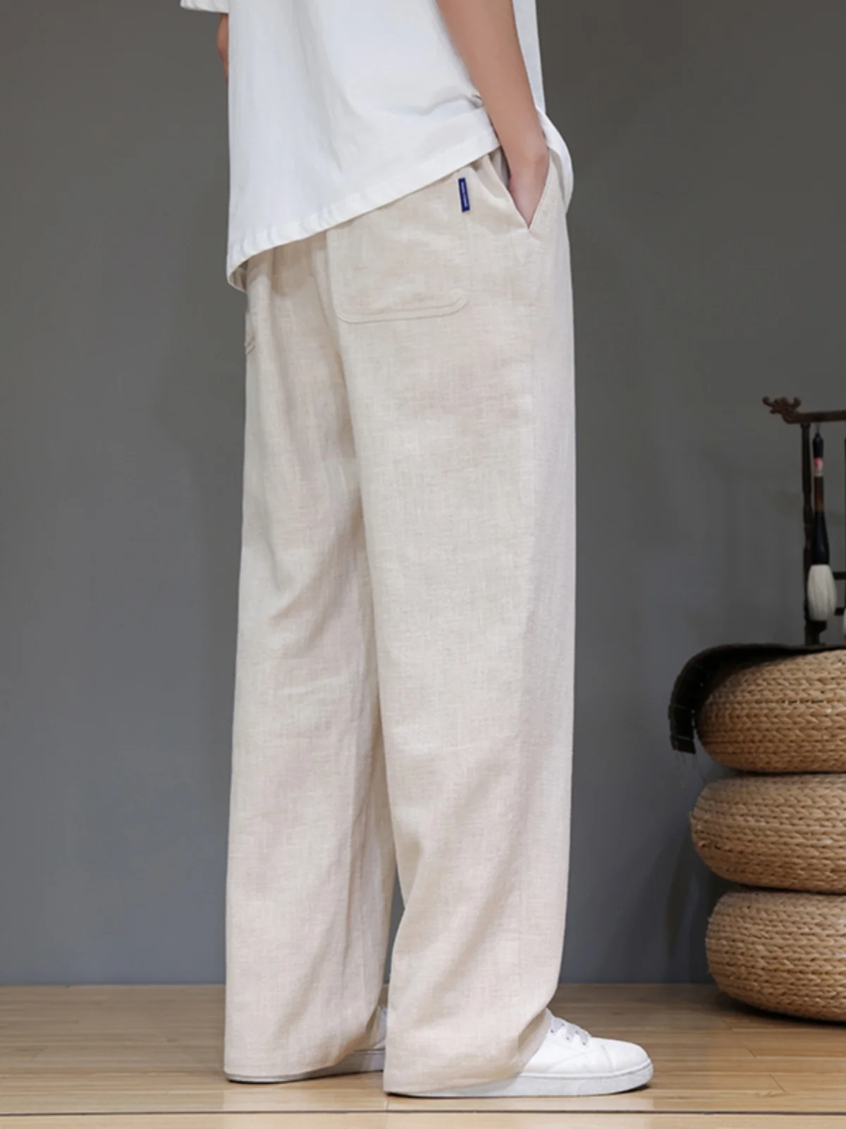 

Мужские летние брюки свободного кроя из льна и хлопка, широкие, прямые, длиной в пол, тонкие, молодежные, повседневные