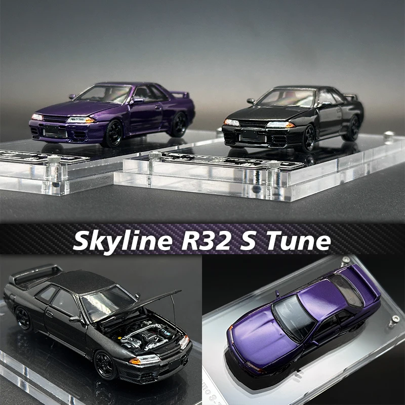 

FH In Stock 1:64 Skyline GTR R32 S Tune Carbon Black PURPLE Diecast Diorama Car Model Collection Toys Focal Horizon