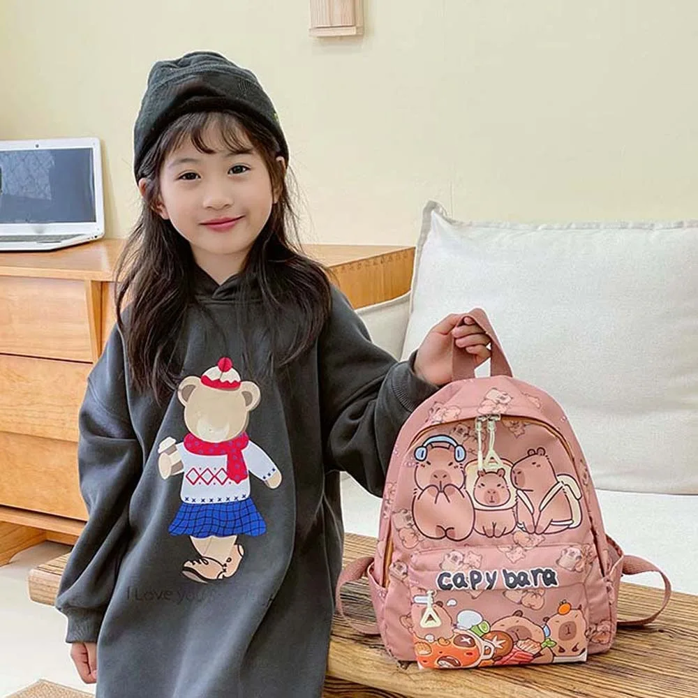 

Thickened Capybara Backpack Nylon Lightweight Cartoon Animal Daypack Foldable Wide Straps Large Capacity School Bag Kids
