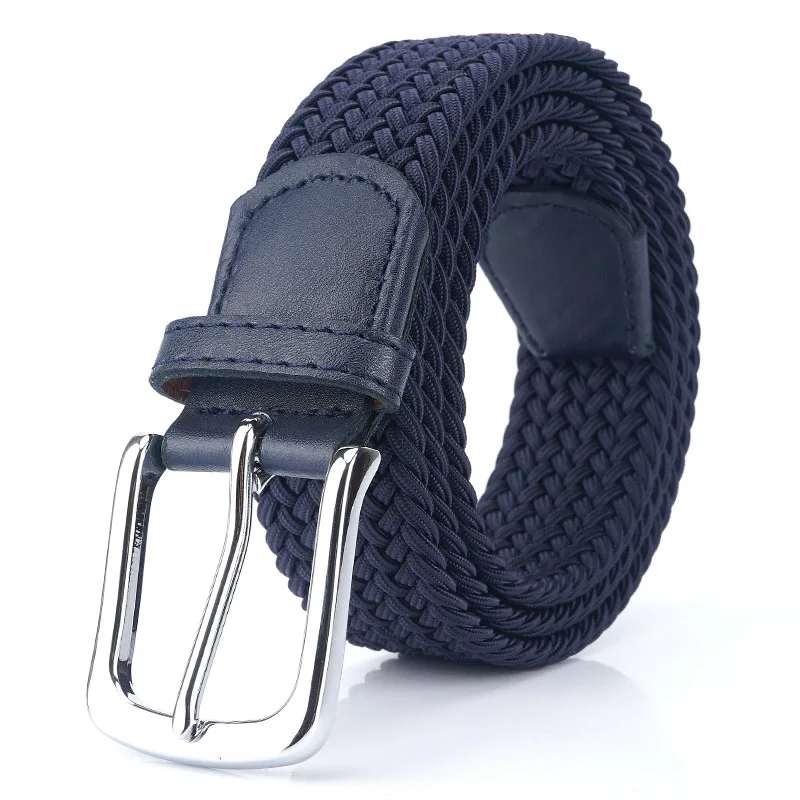 Cinturón de cintura azul para hombre, correa elástica trenzada de lona tejida de Metal caliente, cinturón de moda de alta calidad, nuevo