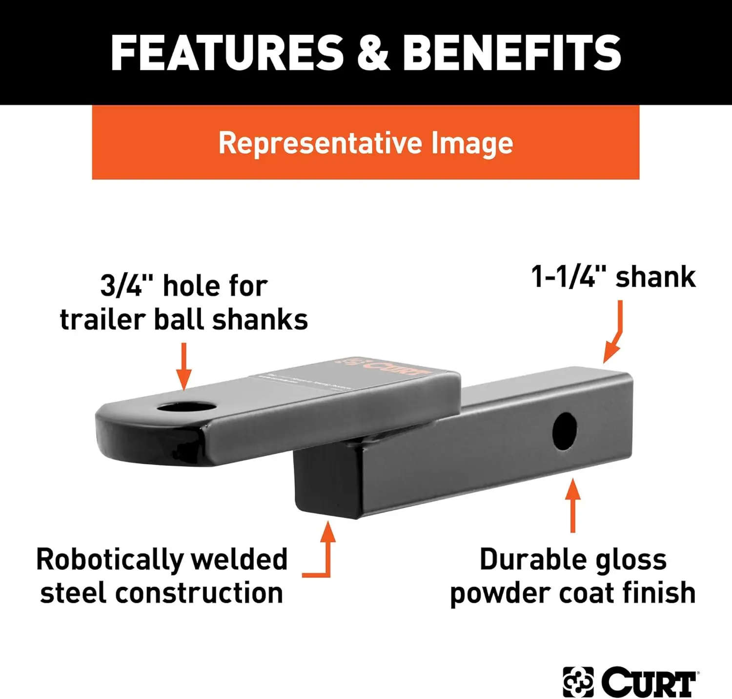 45519 Class 2 Trailer Hitch Ball Mount, Fits 1-1/4-Inch Receiver, 3,500 lbs, 3/4-Inch Hole, 1-1/4-In Drop, 3/4' Rise