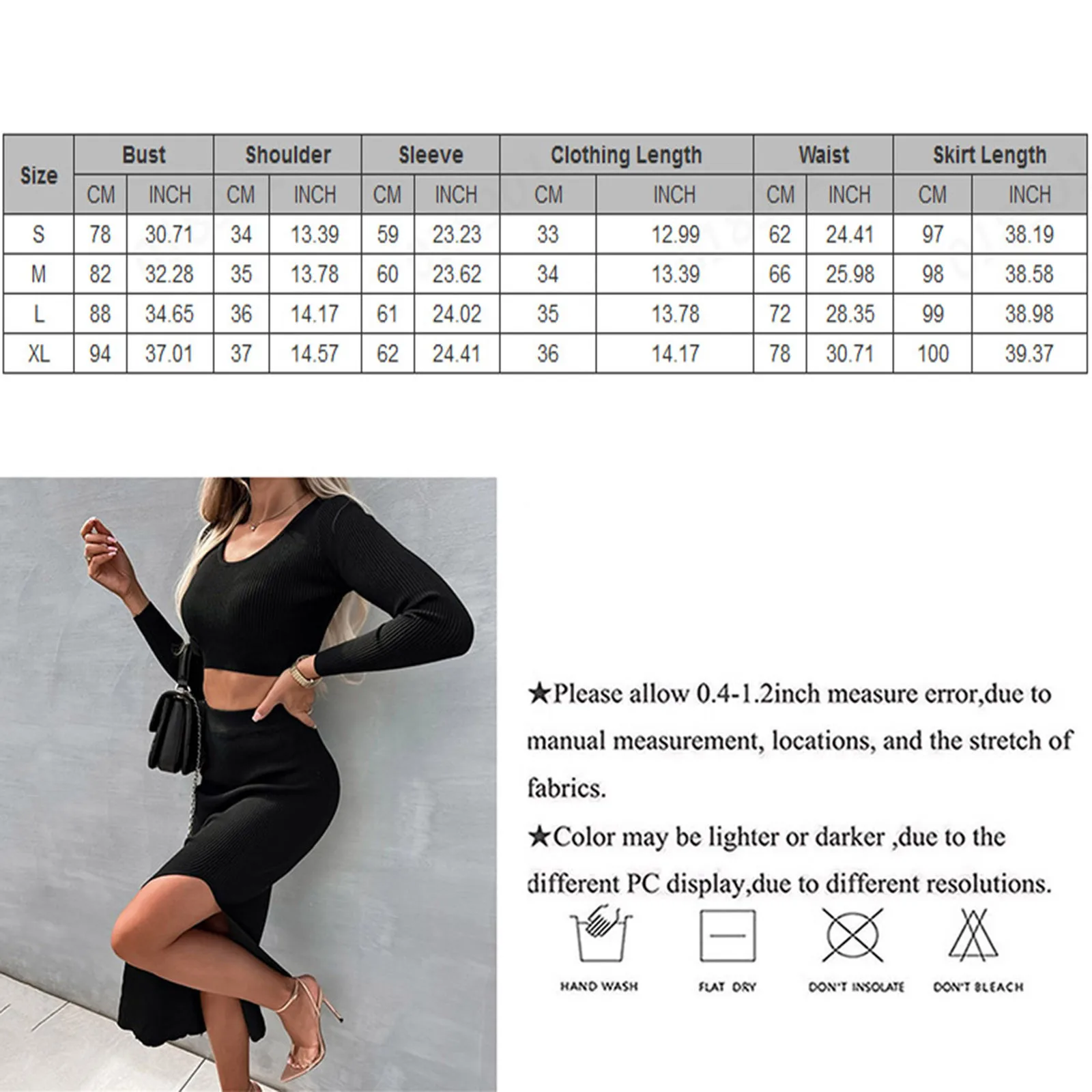 Women Knitted Sweater Skirt Suit Fashion Long Sleeve Sexy Slim Crop Tops Long Split Skirt Dress Two Piece Sets Winter