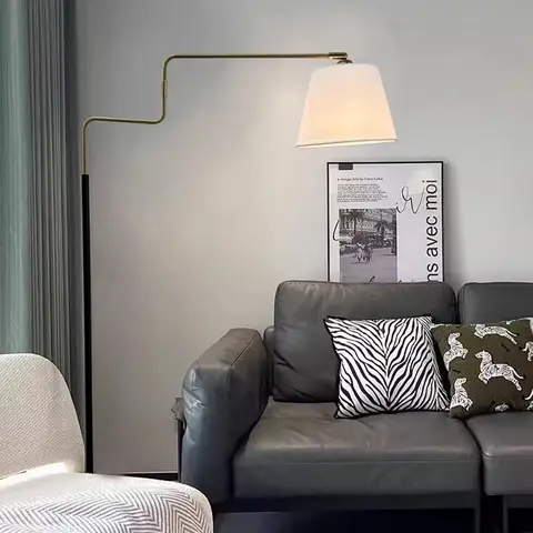 스칸디나비아 스윙 암 LED 플로어 램프, 거실 스터디 룸, 창의적인 독서 조명, 침실 스탠딩 램프, 홈 데코