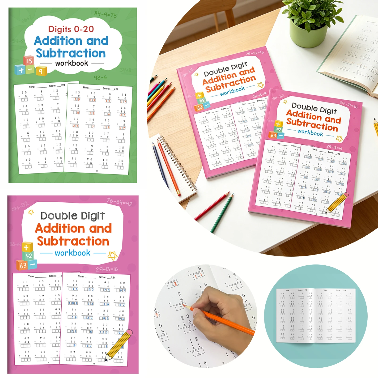 32pages/Set Math Practice Book For Kids Learning Addition Subtraction For Kids Maths Activity Workbook