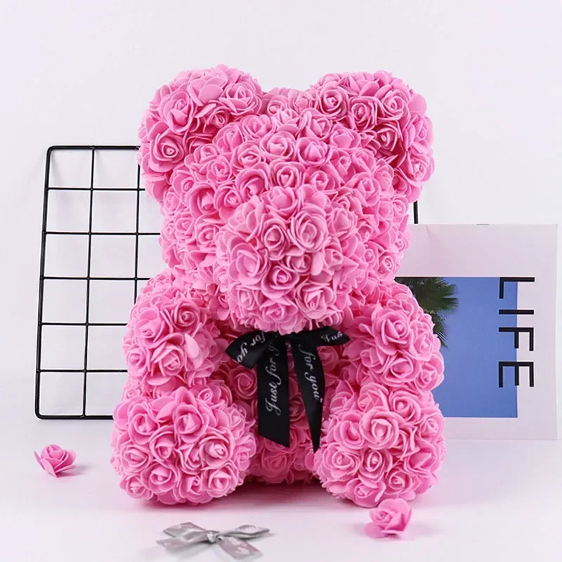 Orso rosa da 18 cm 2025 Regalo di San Valentino Fiore di simulazione Schiuma PE Orso rosa Ragazze Buon compleanno Decorazioni per feste Forniture per matrimoni