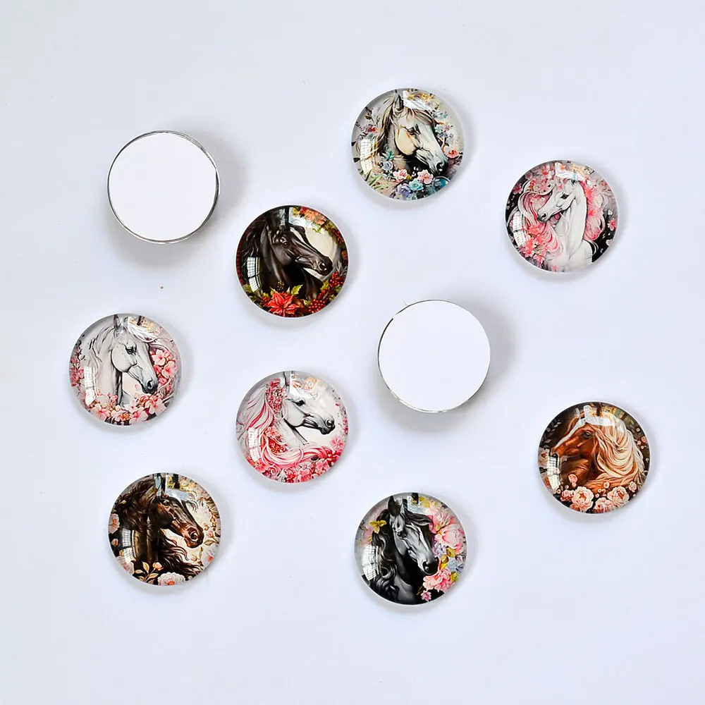 Watercolor Horse With Flowers Art Paintings 12mm/18mm/20mm/25mm Round photo glass cabochon demo flat back Making findings